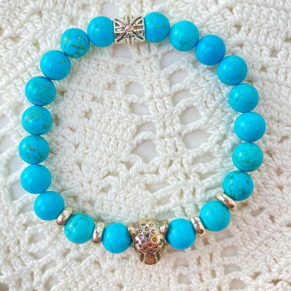 Turquoise Leopard Charm Stretch Bracelet - Picture 2 of 3